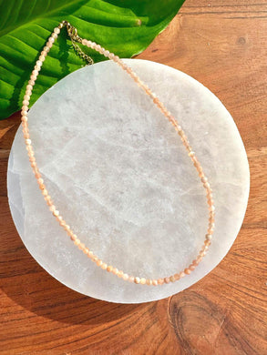 Sunstone Necklace, 2-3mm Faceted Sunstone Crystal Necklace, 14-16 in. Tiny Beaded Gemstone Choker, 100% Natural Grade A Crystal Jewelry
