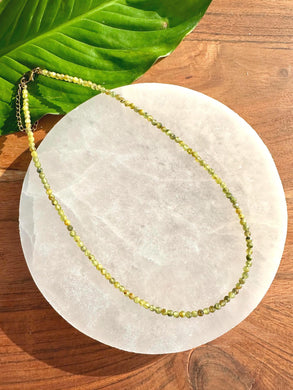 Peridot Crystal Necklace, 2-3mm Faceted Peridot Necklace, 14-16 in. Beaded Gemstone Choker, 100% Natural Grade A Crystal Jewelry