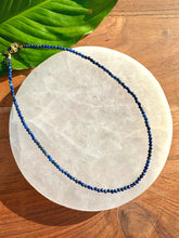 Load image into Gallery viewer, Lapis Lazuli Necklace, 2-3mm Faceted Lapis Crystal Necklace, 14-16 in. Beaded Gemstone Choker, 100% Natural Grade A Crystal Jewelry