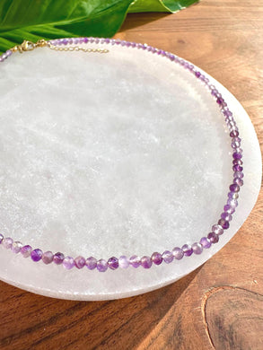 Amethyst Necklace, 2-3mm Faceted Amethyst Crystal Necklace, 14-16 in. Beaded Gemstone Choker, 100% Natural Grade A Crystal Healing Jewelry
