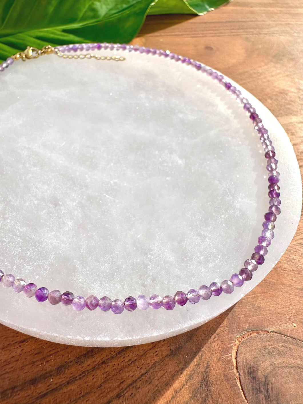 Amethyst Necklace, 2-3mm Faceted Amethyst Crystal Necklace, 14-16 in. Beaded Gemstone Choker, 100% Natural Grade A Crystal Healing Jewelry