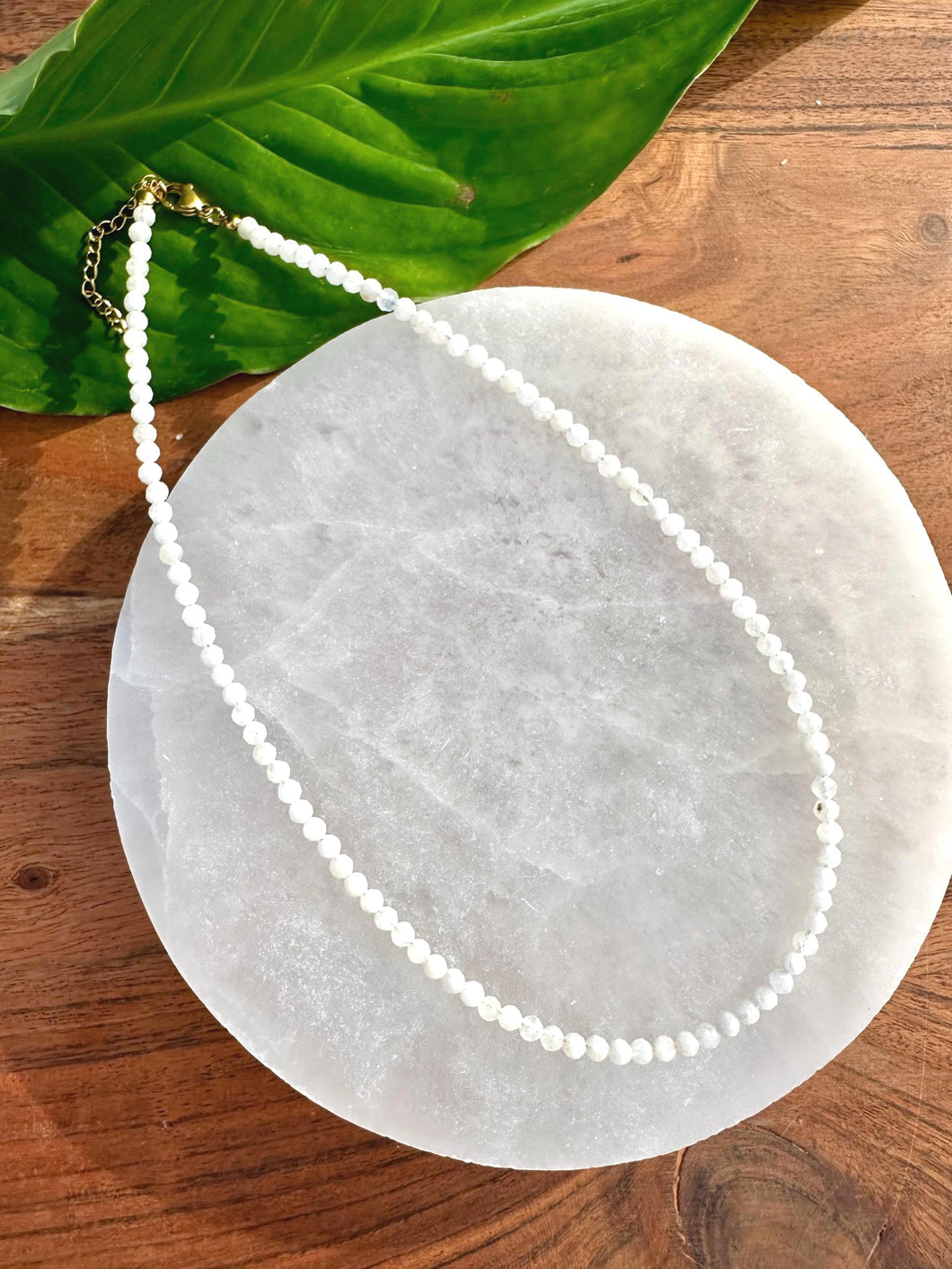 Moonstone Necklace, 2-3mm Faceted Moonstone Crystal Necklace, 14-16 in. Beaded Gemstone Choker, 100% Natural Grade A Crystal Healing Jewelry