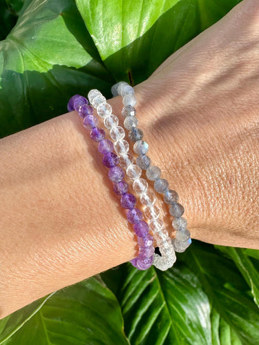 Bracelet Set for Anxiety & Stress Relief | Amethyst, Labradorite, Clear Quartz | 4mm Bead Crystal Bracelet Gift Set, Crystal Healing Jewelry