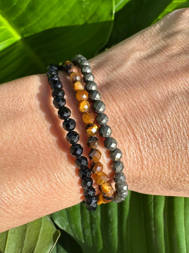 Protection Bracelet Set | Black Tourmaline, Tiger Eye, Pyrite | Crystal Bracelet Gift Set for Grounding, Crystal Healing Jewelry
