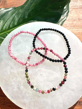 Load image into Gallery viewer, Tourmaline Bracelet Set for Protection &amp; Passion | Rainbow Tourmaline, Black Tourmaline, Rubelite | 4mm Bead Crystal Bracelet Gift Set