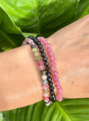 Tourmaline Bracelet Set for Protection & Passion | Rainbow Tourmaline, Black Tourmaline, Rubelite | 4mm Bead Crystal Bracelet Gift Set