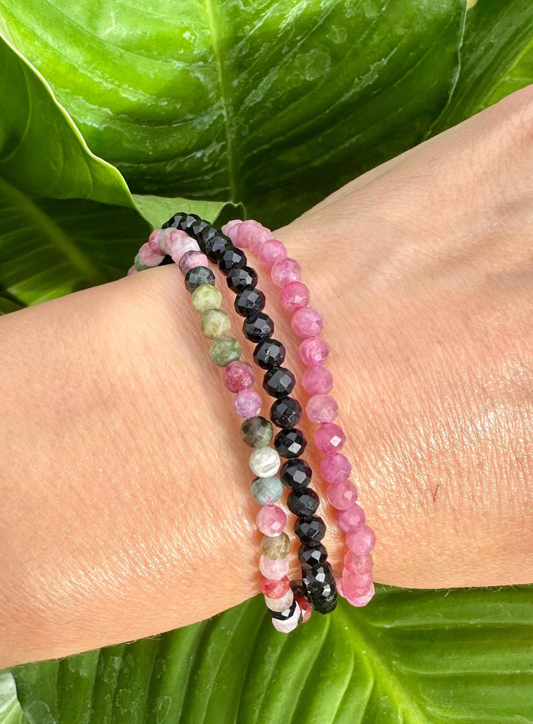 Tourmaline Bracelet Set for Protection & Passion | Rainbow Tourmaline, Black Tourmaline, Rubelite | 4mm Bead Crystal Bracelet Gift Set
