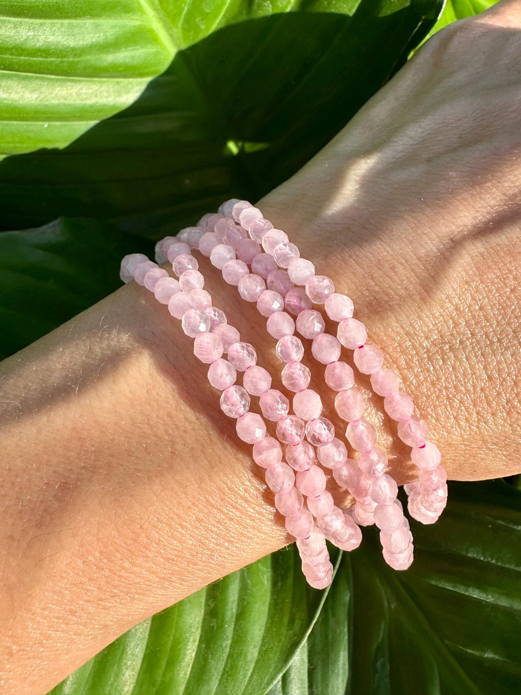Rose Quartz Crystal Bracelet, Faceted 4mm Gemstone Bracelet made with Natural Rose Quartz Beads, Small Bead Gemstone Bracelets