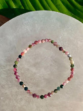 Load image into Gallery viewer, Rainbow Tourmaline Bracelet, Faceted 4mm Crystal Bracelet made with Natural Watermelon Tourmaline Beads, Authentic Gemstone Beaded Bracelets