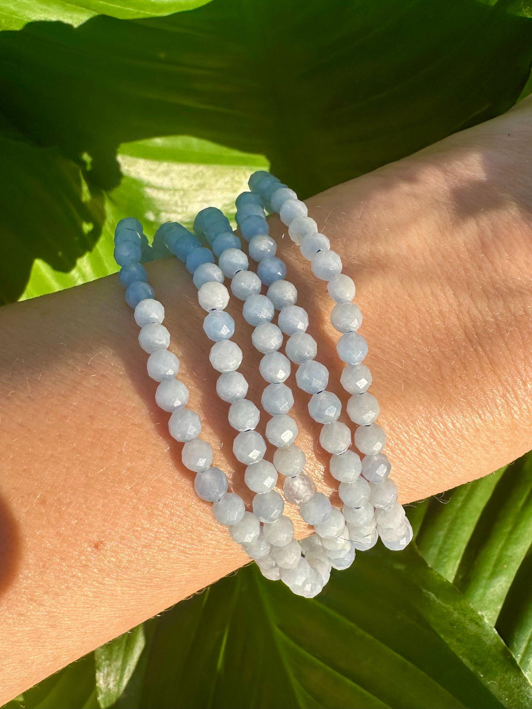 Angelite Bracelet, Faceted 4mm Crystal Bracelet made with Natural Angelite Beads, Authentic Beaded Bracelets with Natural Gemstones