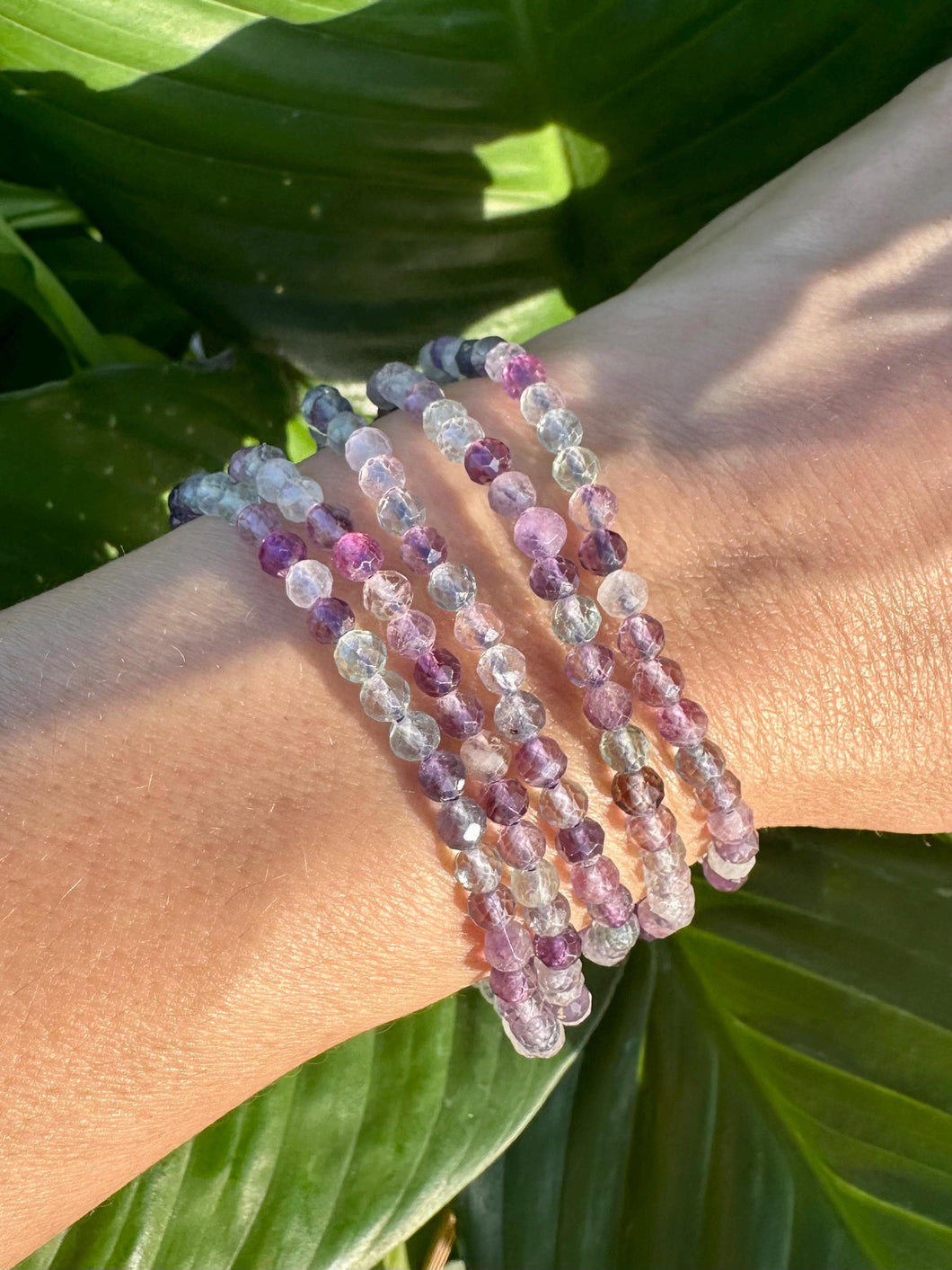 Fluorite Bracelet, 4mm Rainbow Fluorite Faceted Crystal Bracelet, Authentic Beaded Bracelets with Natural Gemstones, Small Bead Bracelet