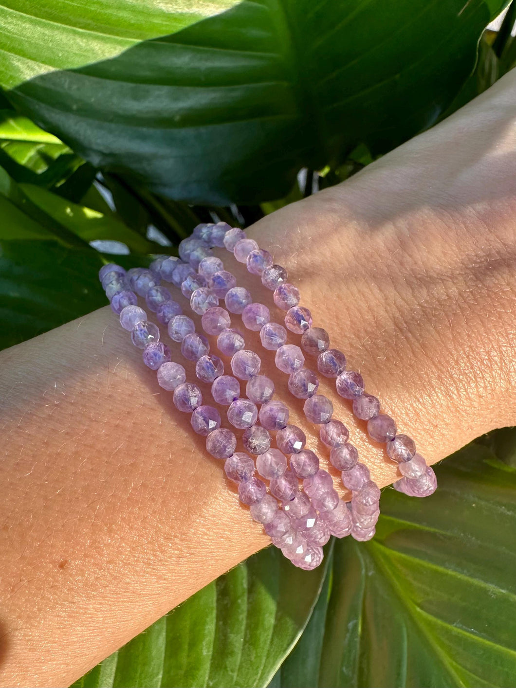 Amethyst Bracelet, 4mm Light Purple Amethyst Faceted Crystal Bracelet, Authentic Beaded Bracelets with Natural Gemstones