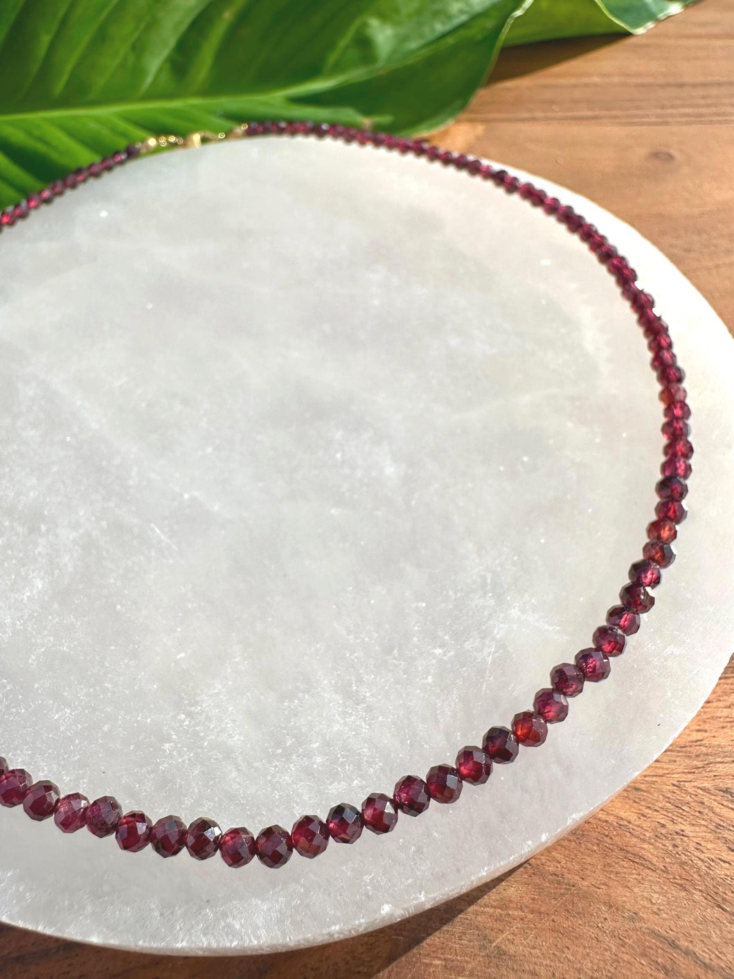 Garnet Crystal Necklace, 2-3mm Faceted Garnet Gemstone Necklace, 14-16 in. Tiny Bead Gemstone Choker, 100% Natural Grade A Crystal Jewelry