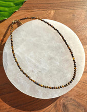 Load image into Gallery viewer, Tiger Eye Necklace, 2-3mm Faceted Tiger Eye Crystal Necklace, 14-16 in. Tiny Bead Gemstone Choker, 100% Natural Grade A Crystal Jewelry