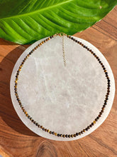 Load image into Gallery viewer, Tiger Eye Necklace, 2-3mm Faceted Tiger Eye Crystal Necklace, 14-16 in. Tiny Bead Gemstone Choker, 100% Natural Grade A Crystal Jewelry