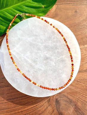 Carnelian Necklace, 2-3mm Faceted Carnelian Crystal Necklace, 14-16 in. Small Bead Gemstone Choker, 100% Natural Grade A Crystal Jewelry