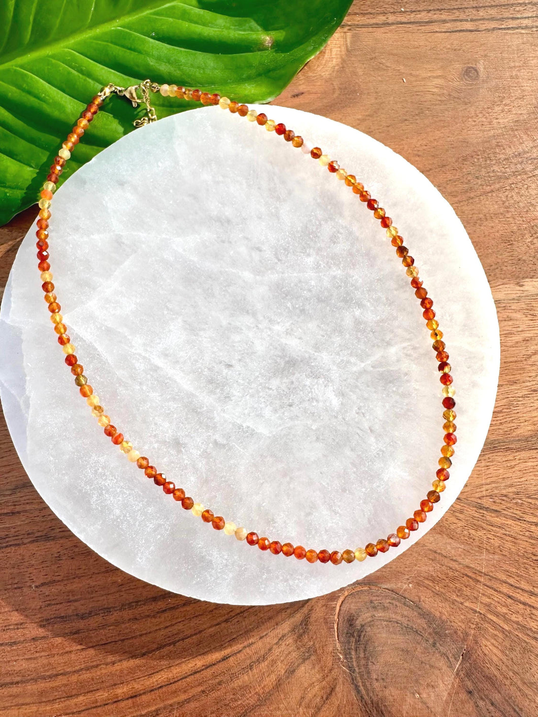 Carnelian Necklace, 2-3mm Faceted Carnelian Crystal Necklace, 14-16 in. Small Bead Gemstone Choker, 100% Natural Grade A Crystal Jewelry