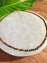 Load image into Gallery viewer, Tiger Eye Necklace, 2-3mm Faceted Tiger Eye Crystal Necklace, 14-16 in. Tiny Bead Gemstone Choker, 100% Natural Grade A Crystal Jewelry