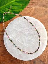 Load image into Gallery viewer, Rainbow Tourmaline Necklace, 2-3mm Faceted Tourmaline Crystal Necklace, 14-16 in. Beaded Gemstone Choker, Natural Grade A Crystal Jewelry
