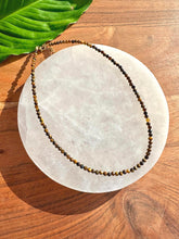 Load image into Gallery viewer, Tiger Eye Necklace, 2-3mm Faceted Tiger Eye Crystal Necklace, 14-16 in. Tiny Bead Gemstone Choker, 100% Natural Grade A Crystal Jewelry