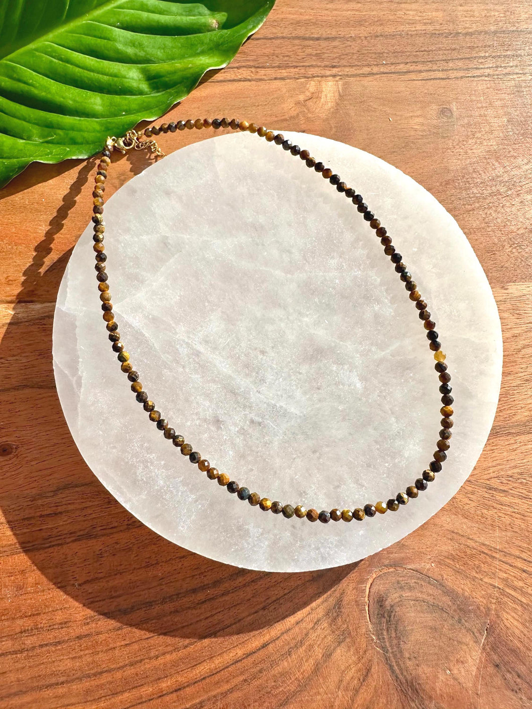 Tiger Eye Necklace, 2-3mm Faceted Tiger Eye Crystal Necklace, 14-16 in. Tiny Bead Gemstone Choker, 100% Natural Grade A Crystal Jewelry