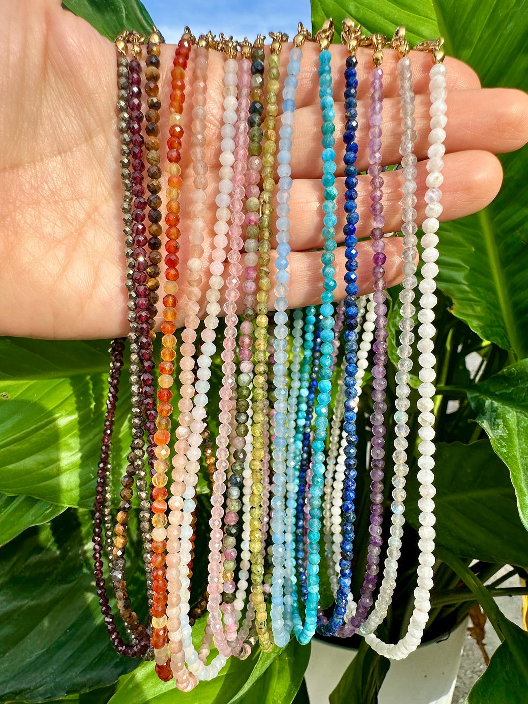 Faceted Crystal Necklace, 2-3mm Gemstone Necklaces with Faceted Beads, 14-16 in. Tiny Gemstone Chokers, 100% Natural Grade A Crystal Jewelry