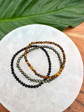 Load image into Gallery viewer, Protection Bracelet Set | Black Tourmaline, Tiger Eye, Pyrite | Crystal Bracelet Gift Set for Grounding, Crystal Healing Jewelry