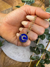 Load image into Gallery viewer, Half Moon Blue &amp; Gold Medallion Necklace