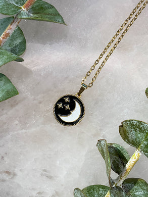 Half Moon Black & White Gold Medallion Necklace