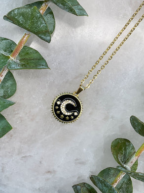 Half Moon Black & Gold Medallion Necklace