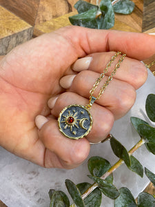 Sun & Moon Grey & Gold Medallion Necklace
