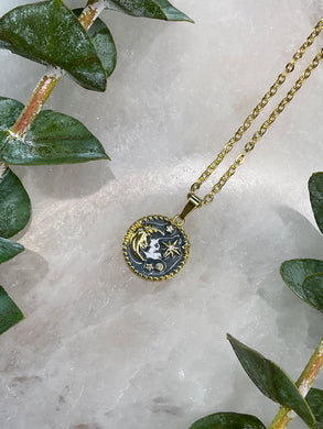 Half Moon Grey & Gold Medallion Necklace