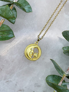 Sun & Moon Gold Medallion Necklace
