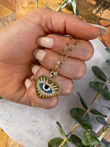 Evil Eye Gold Sunshine Heart Medallion Necklace