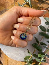 Load image into Gallery viewer, Evil Eye Blue &amp; Gold Medallion Necklace 2