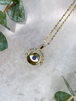 Evil Eye Rainbow Gold Medallion Necklace