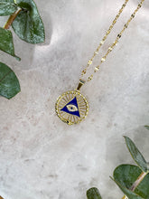Load image into Gallery viewer, Evil Eye Pyramid Gold Medallion Necklace