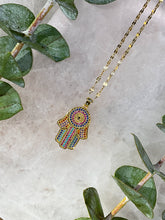 Load image into Gallery viewer, Rainbow Hamsa Gold Medallion Necklace