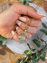 Load image into Gallery viewer, Evil Eye Sun Rays Gold Medallion Necklace