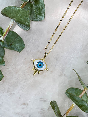 Evil Eye Bright Blue Gold Medallion Necklace