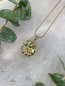 Rainbow Snake Gold Medallion Necklace
