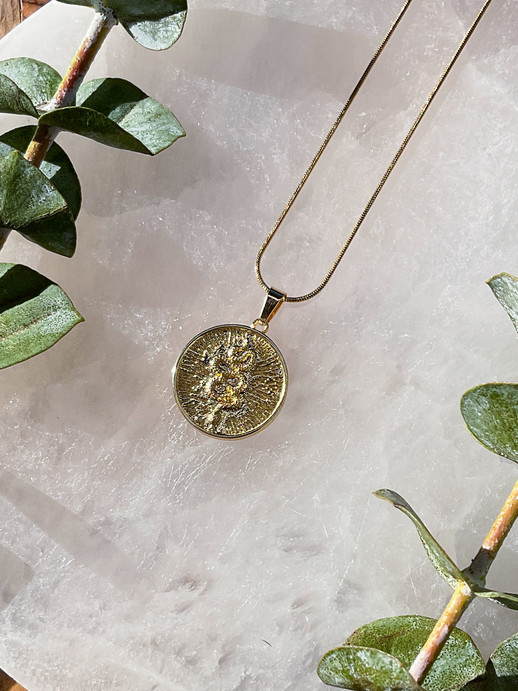 Gold Snake Round Medallion Necklace 3