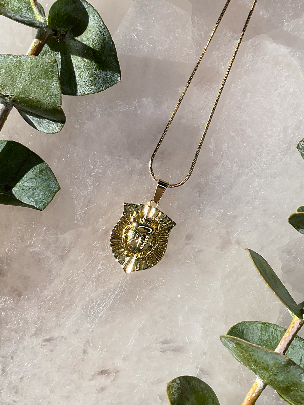 Gold Scarab Beetle Medallion Necklace