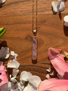 Rose Quartz Crystal Column Gold Necklace