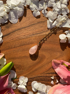 Rose Quartz Medium Teardrop Crystal Gold Necklace