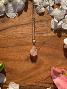 Rose Quartz Small Teardrop Crystal Gold Necklace