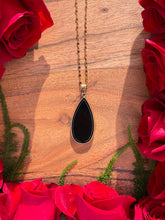 Load image into Gallery viewer, Obsidian Large Teardrop Crystal Gold Necklace