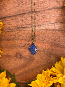 Lapis Lazuli Diamond Crystal Gold Necklace