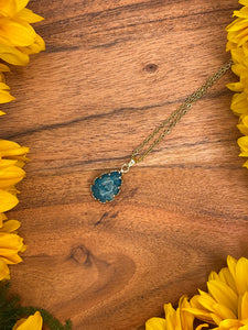 Blue Agate Small Teardrop Crystal  Gold Necklace