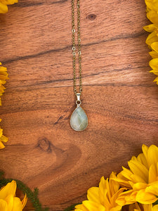 Amazonite Small Teardrop Crystal Gold Necklace